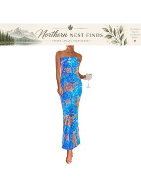 Women's Floral Tube Maxi Dress Strapless Bodycon Sleeveless